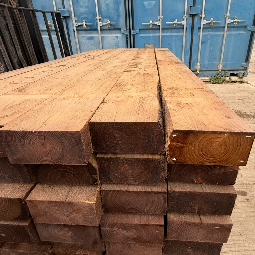 100 x 200 x 2.4m Brown Pressure Treated Sleepers - B Grade (Slight Wane)