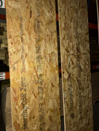 Close-up of Norbord tongue and groove OSB flooring sheets