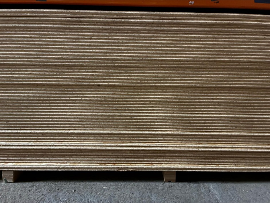 Stack of 18mm Norbord tongue and groove OSB flooring sheets
